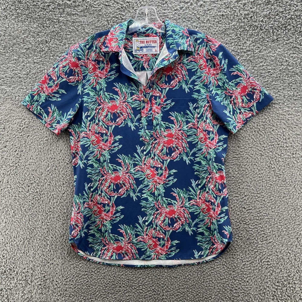 Chubbies Shirt Mens Small Blue Crab Print The Nutter Short Sleeve Pullover